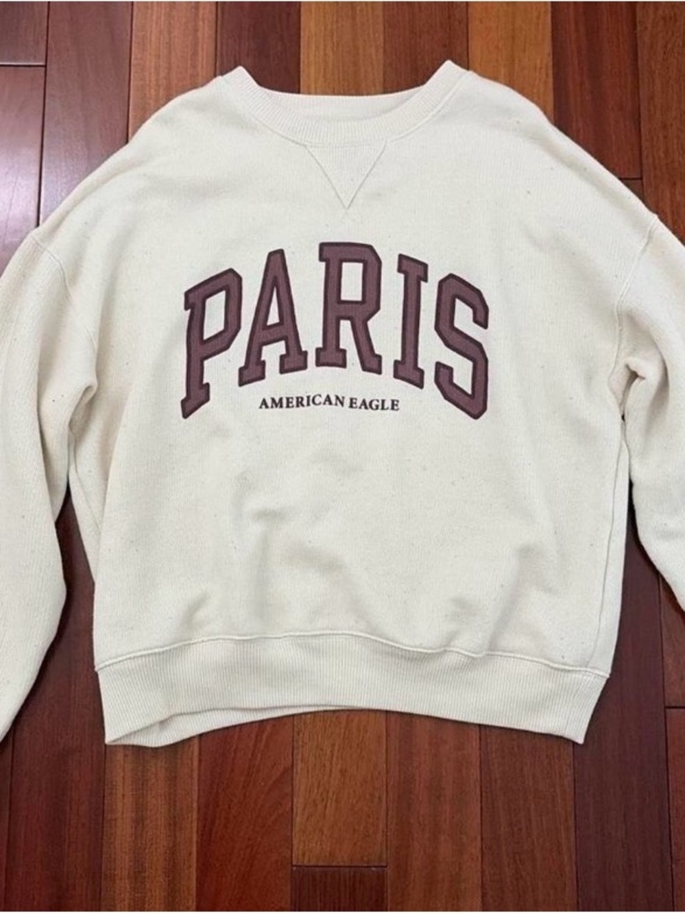 American Eagle Outfitters Cream Crewneck with Maroon PARIS Graphic